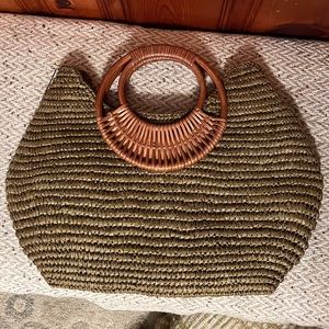 Straw Studios Olive Green Lucy Rattan Straw Tote Bag Purse like new condition